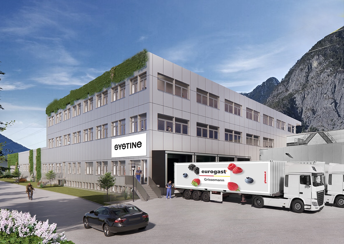 Industriegebäude mit Eurogast-LKW und Berglandschaft